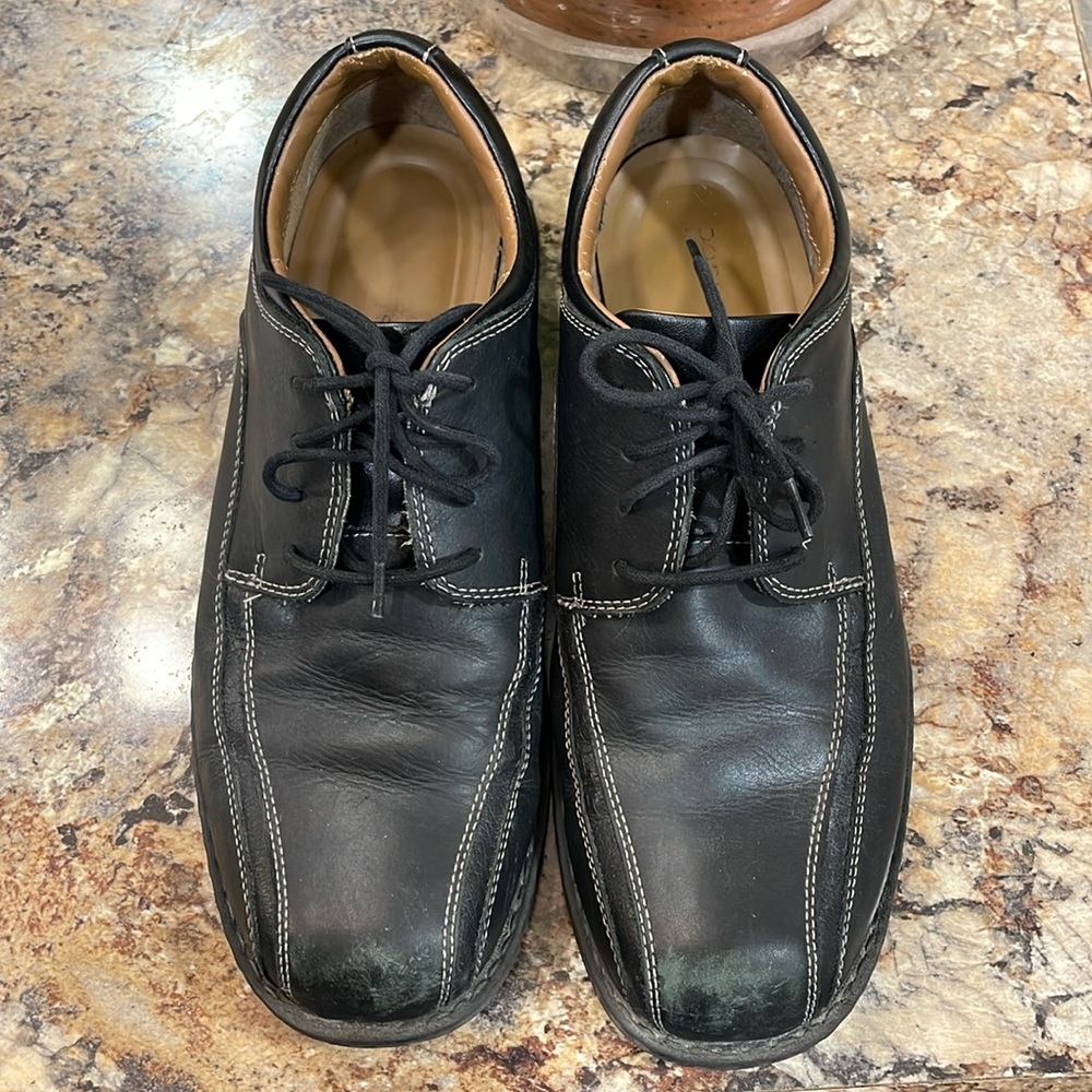 Men’s Dockers Black Leather Run Off Toe Trustee Oxford Dress Shoes Lace Up